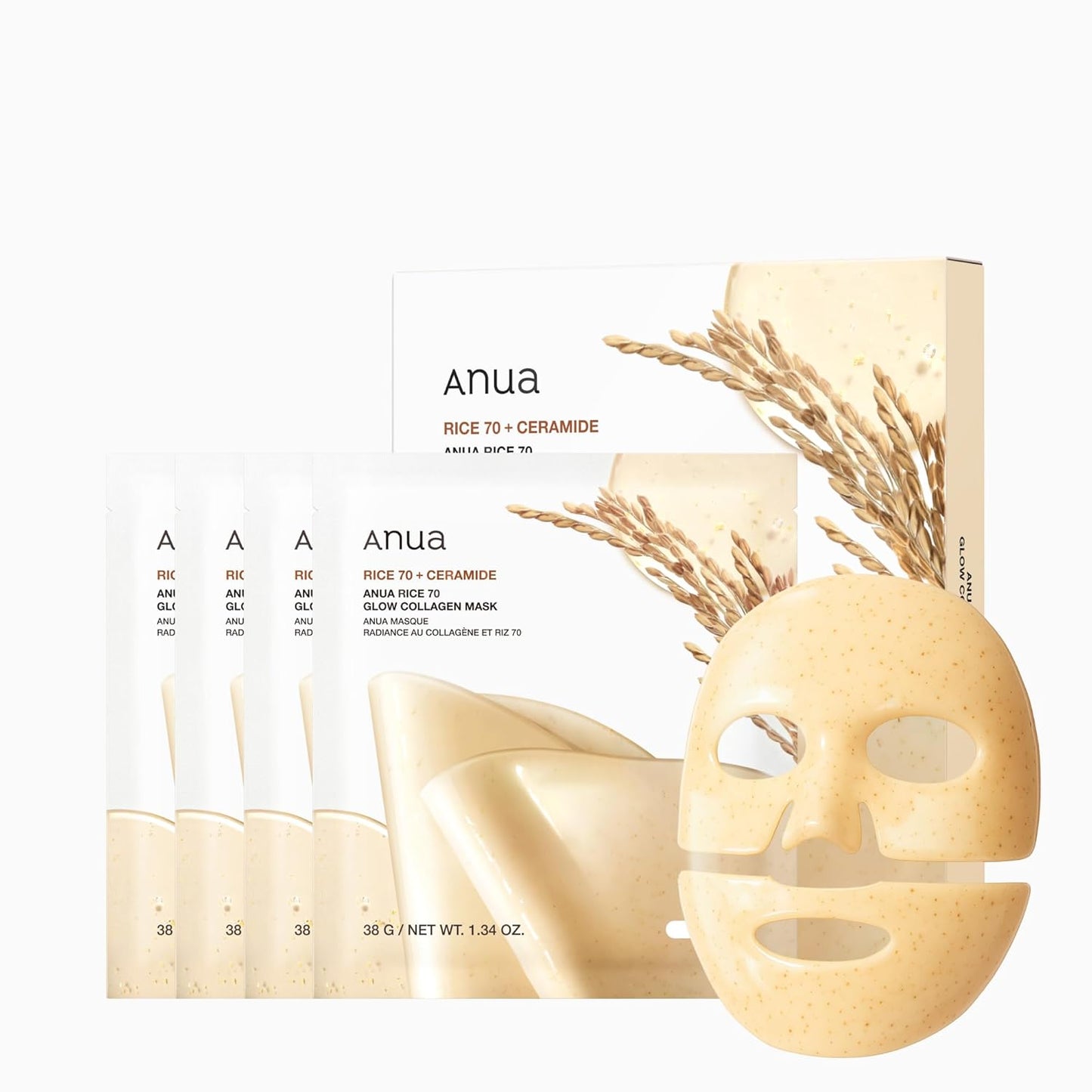 Anua Rice 70 Glow Collagen Mask 4EA